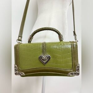 Faux Brighton Olive Green Leather Convertible Crossbody or Clutch